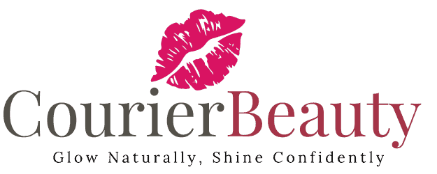 Courier Beauty logo featuring bold pink lips, representing a chic and feminine aesthetic.