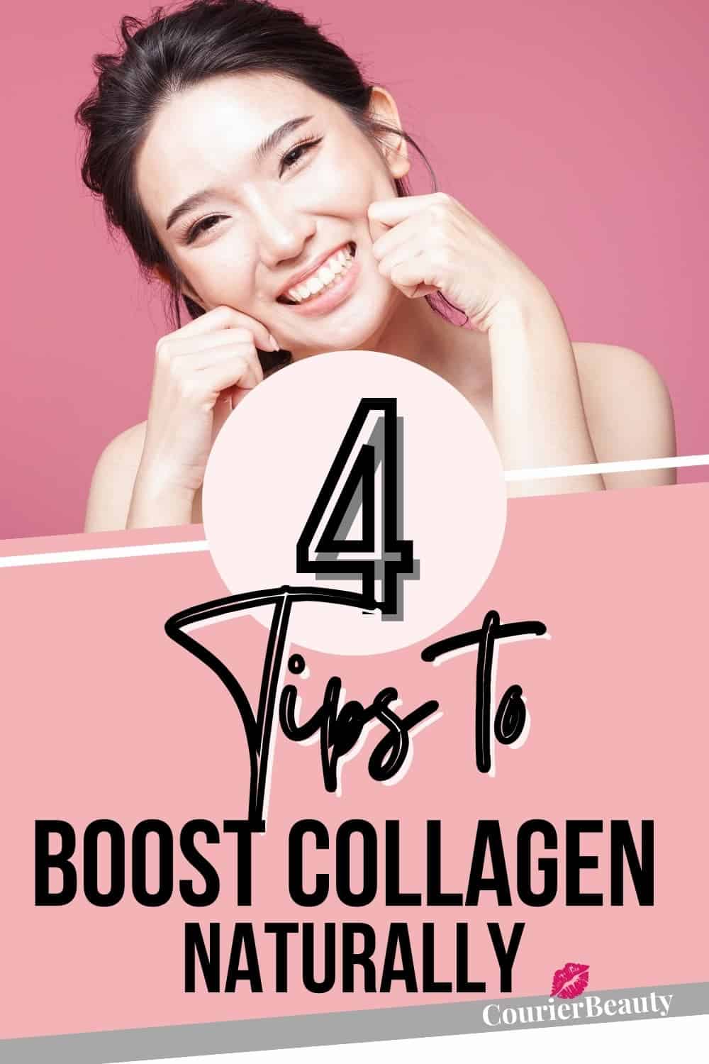 An Asian woman with radiant, firm skin gently pulls her cheeks, showcasing the benefits of boosting her skin's elasticity with collagen.