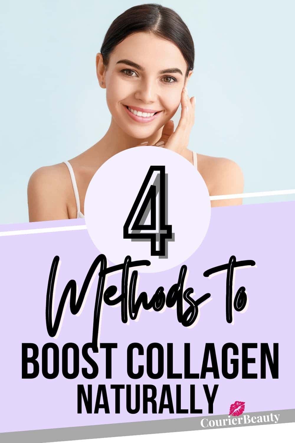 A woman with healthy, glowing skin gently touches her face, feeling confident because she knows how to naturally boost collagen.