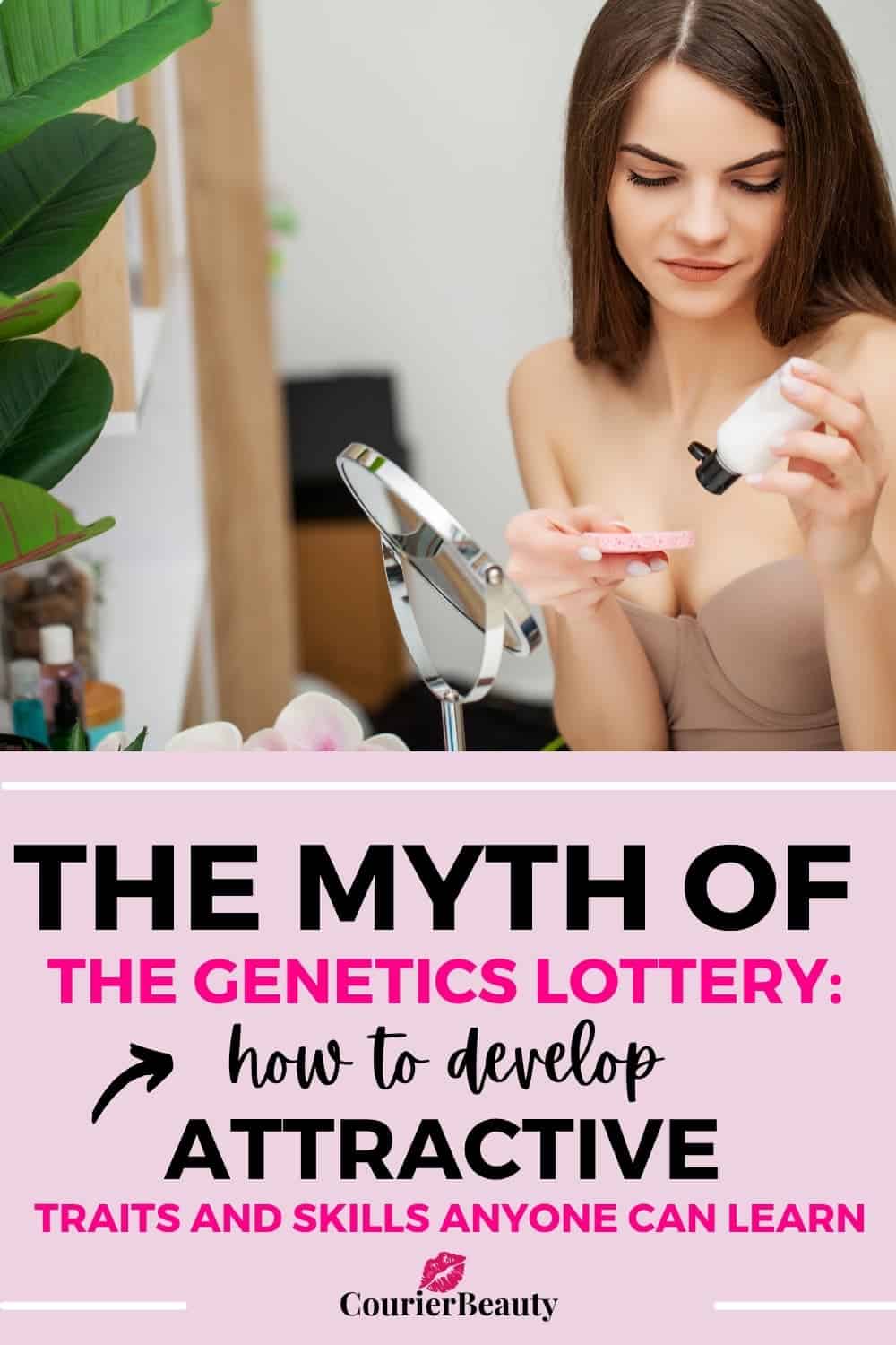 A young woman sits by her vanity desk, pouring primer onto her sponge, knowing the skills to enhance her attractiveness.
